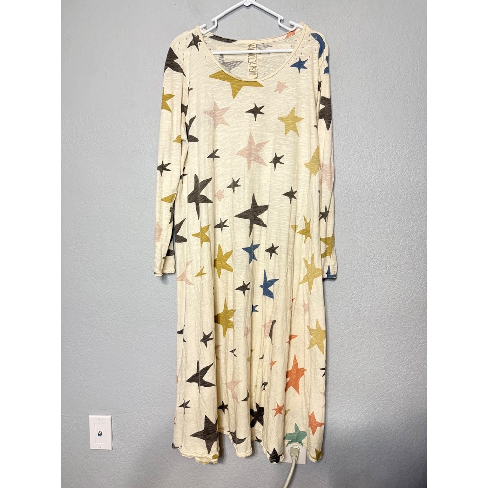 Magnolia Pearl Star Print Long Sleeve Cotton Jersey Dress Ivory Boho Oe Size